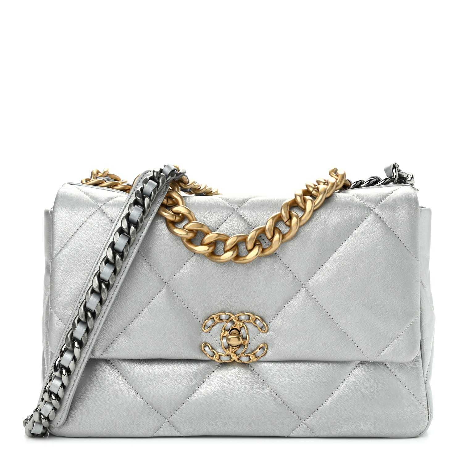 Chanel Metallic Goatskin Quilted Large Chanel 19 Flap Silver 1 of 11