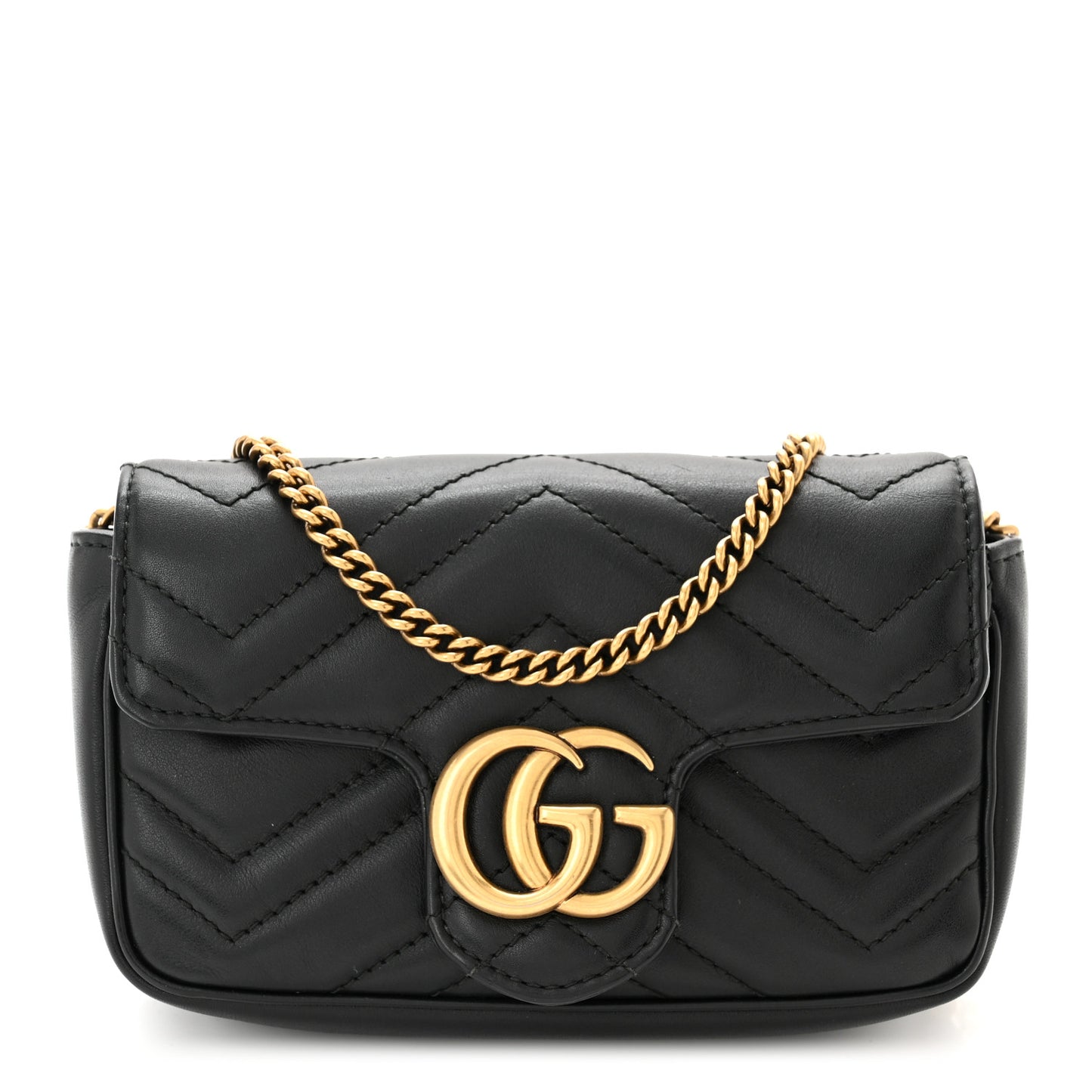 Calfskin Matelasse Super Mini GG Marmont Shoulder Bag Black