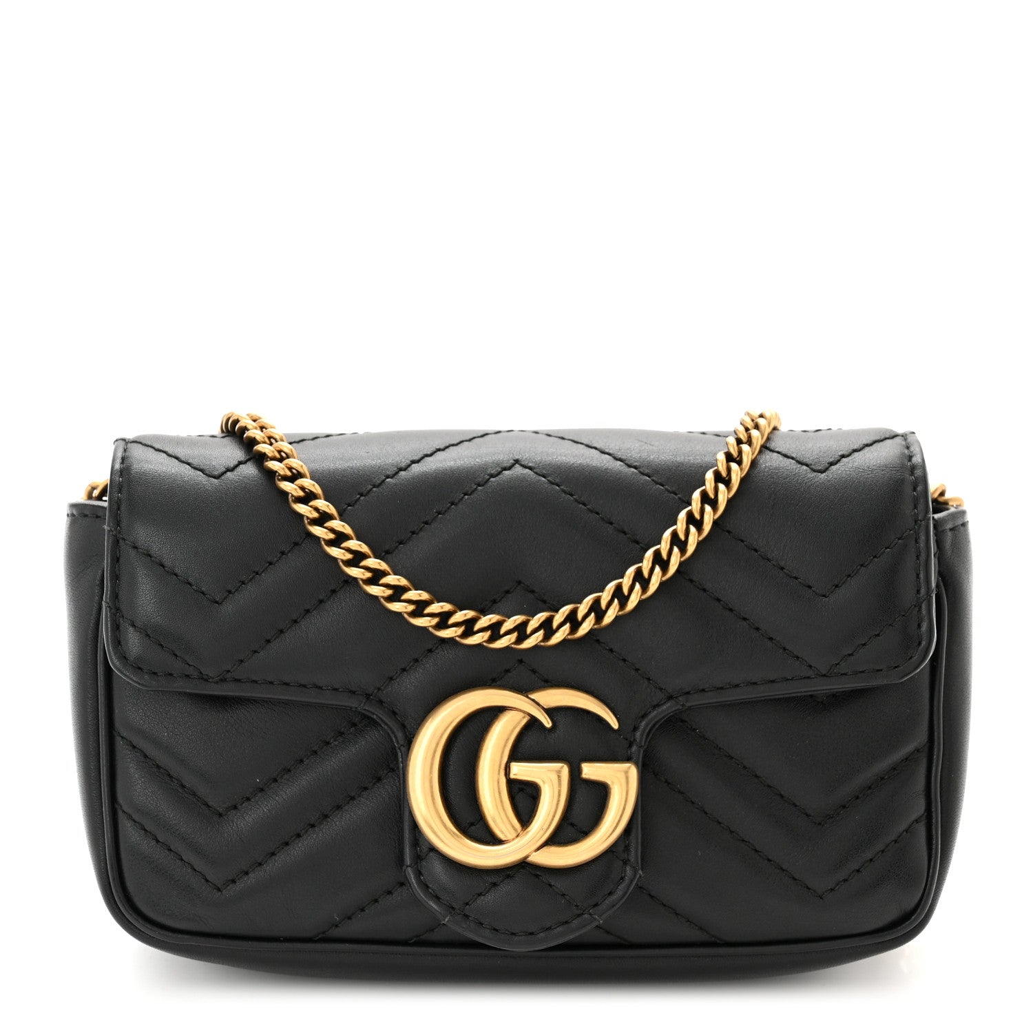 Gucci Calfskin Matelasse Super Mini GG Marmont Shoulder Bag Black 1 of 11