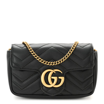 Gucci Calfskin Matelasse Super Mini GG Marmont Shoulder Bag Black 1 of 11