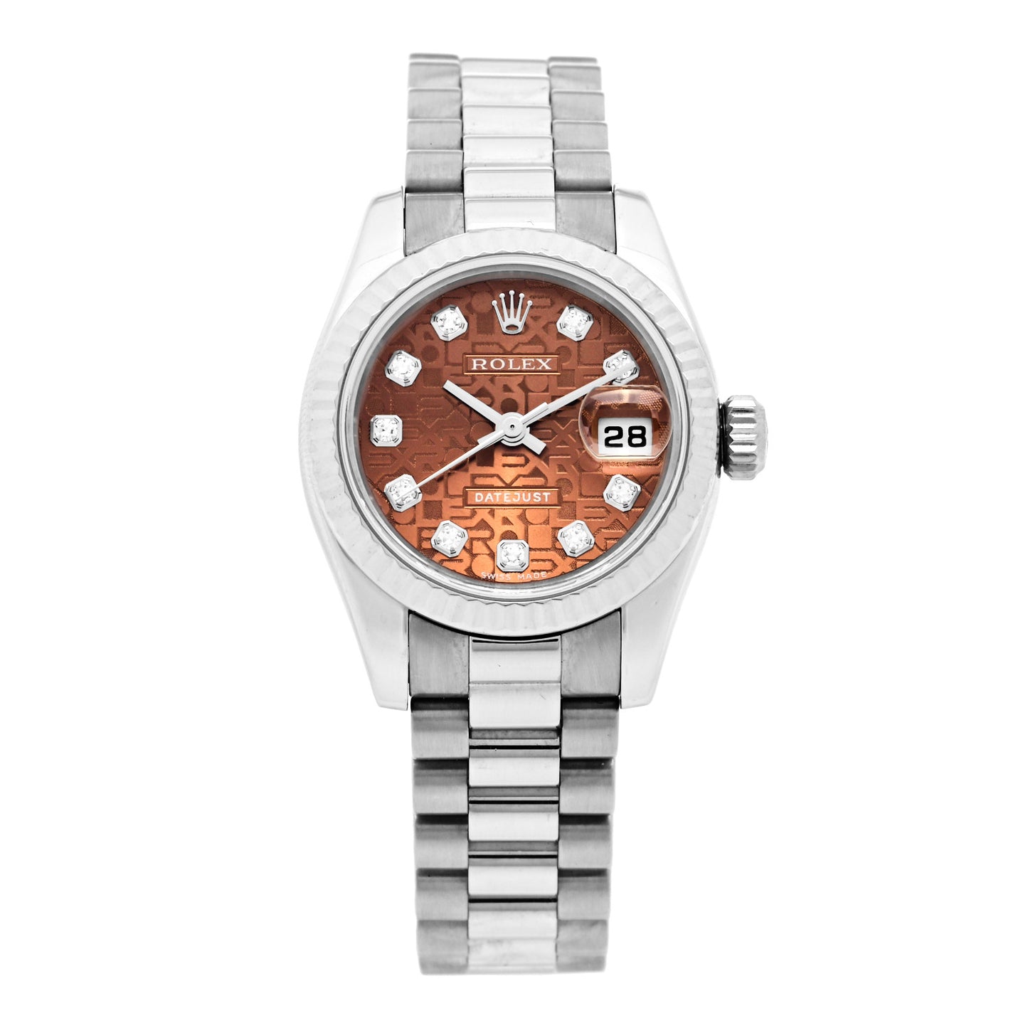 18K White Gold Diamond 26mm Oyster Perpetual Datejust President Watch Havana Jubilee 179179