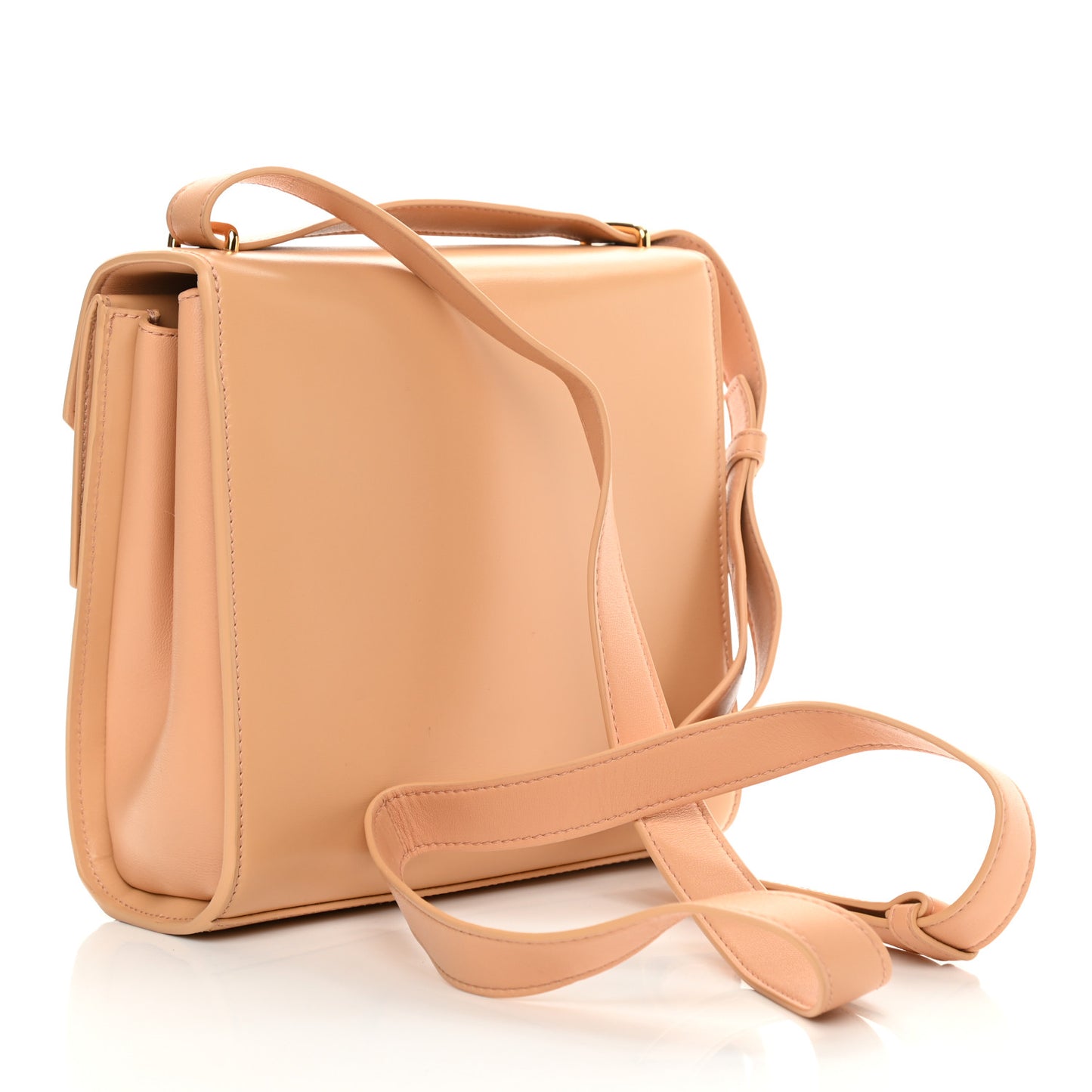 Box Calfskin Nappa Clip Bag Almond Gold