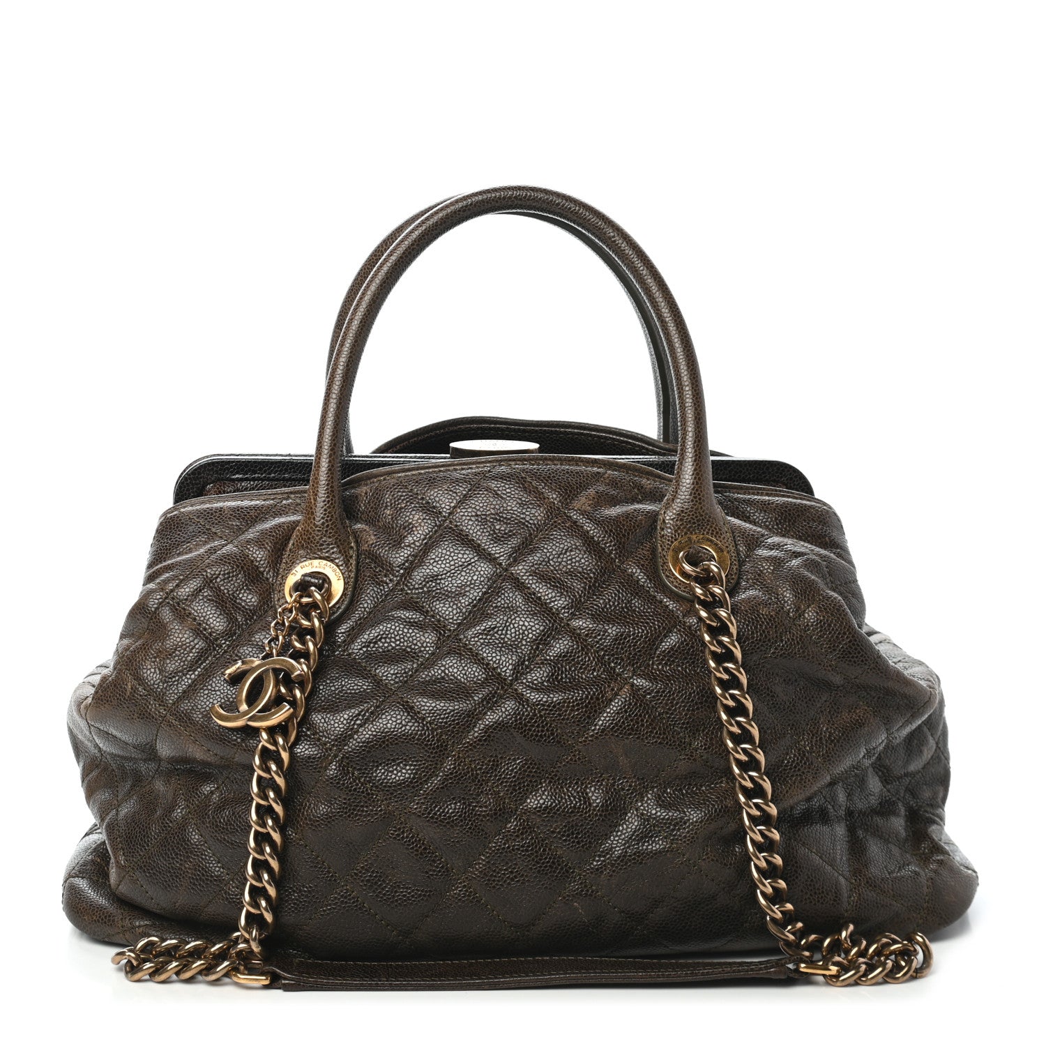 Chanel Glazed Caviar Quilted Large Frame Tote Brown 1 of 10