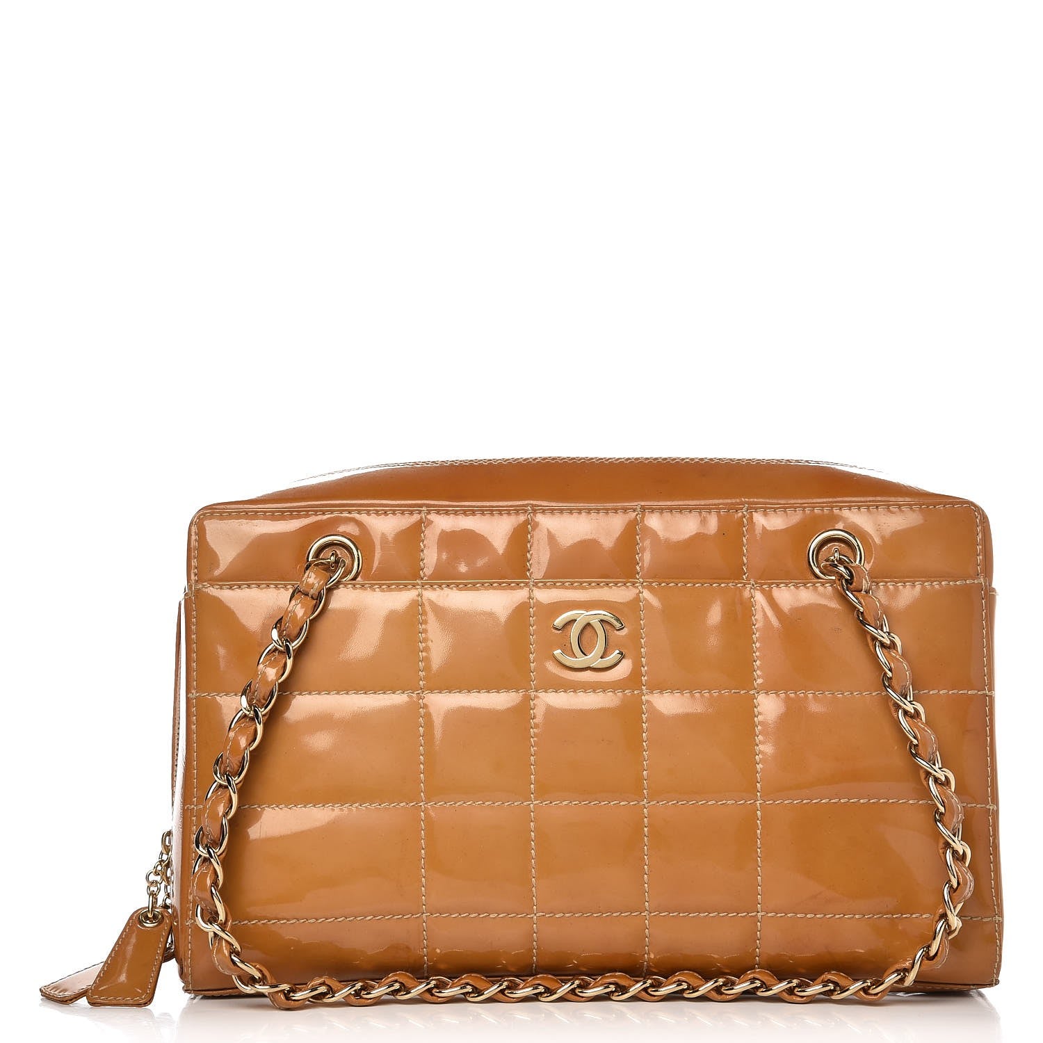 Chanel Patent Square Stitch Shoulder Bag Beige 1 of 12