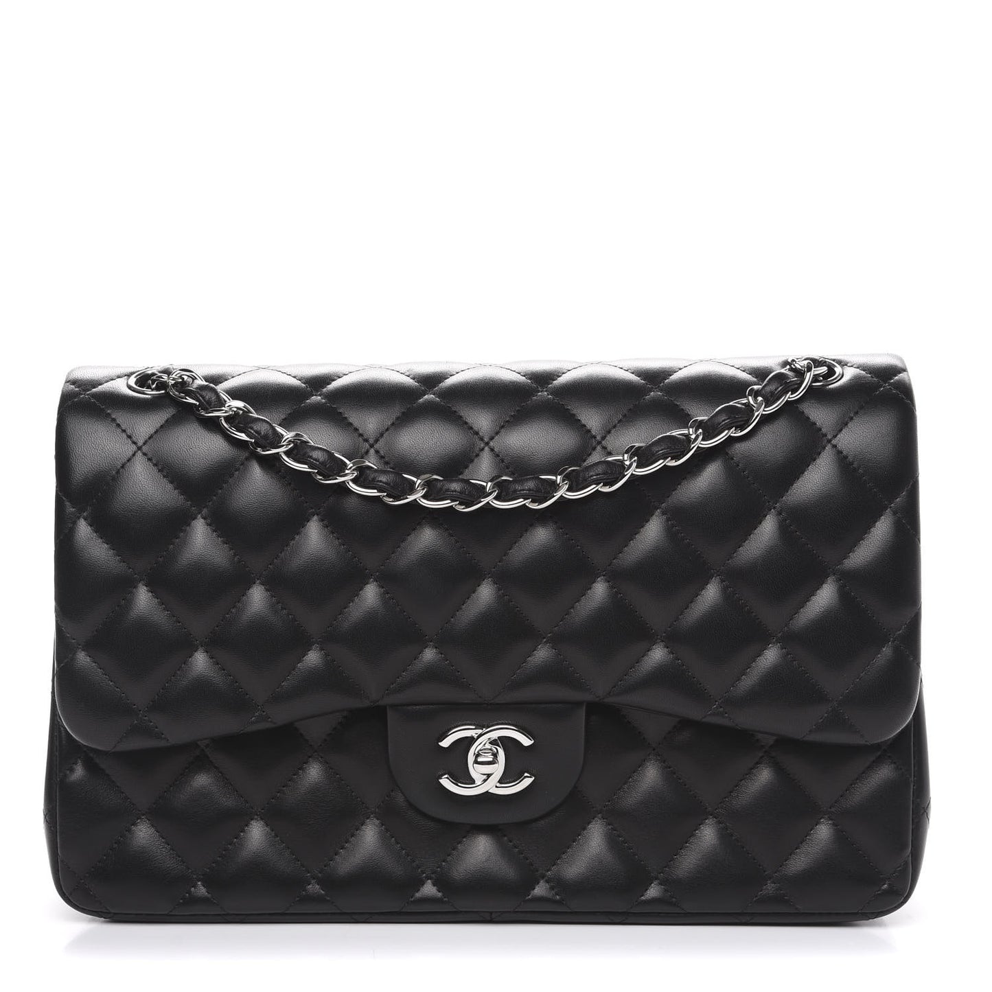 Lambskin Quilted Jumbo Double Flap Black