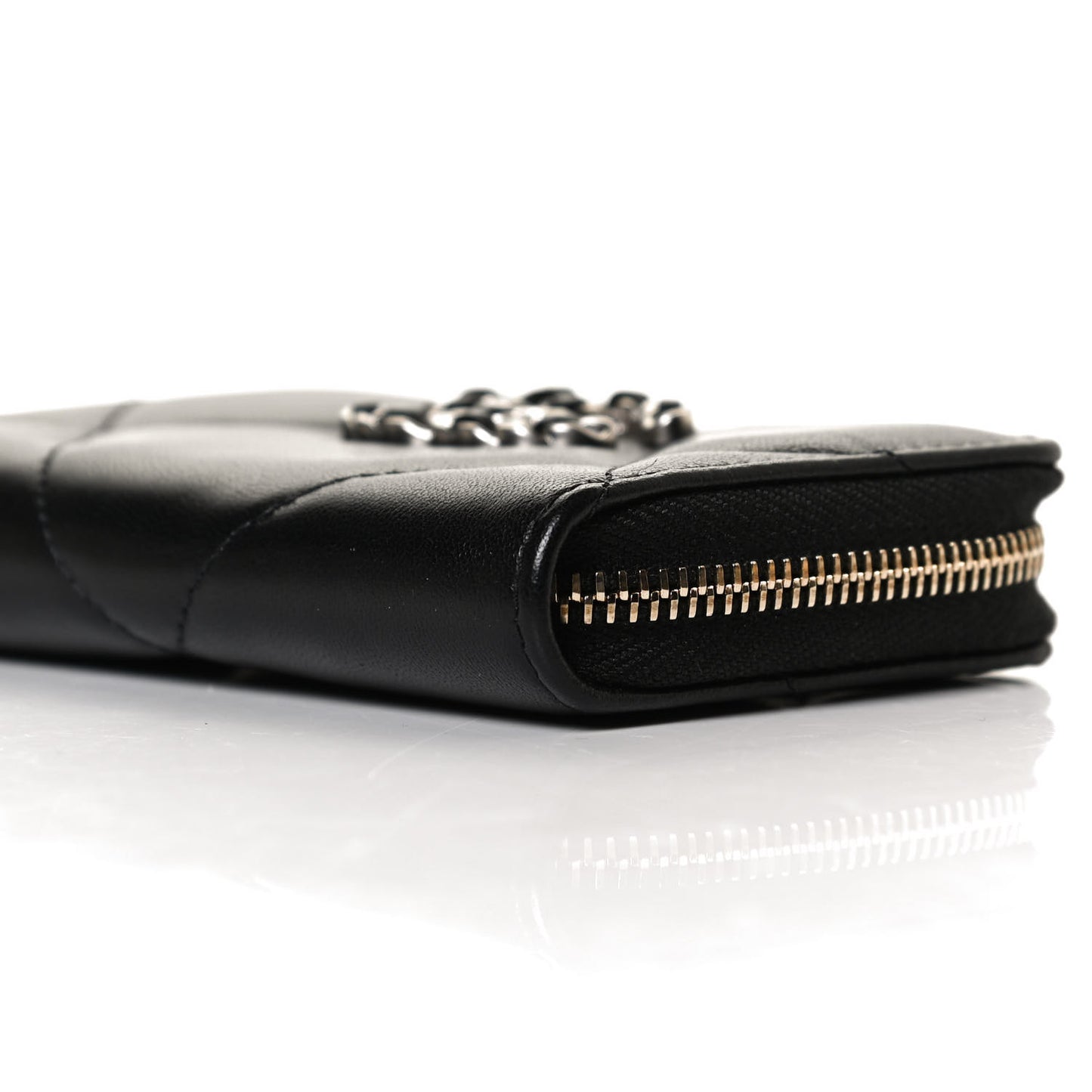 Lambskin Quilted Chanel 19 Zip Around Coin Purse Wallet Black