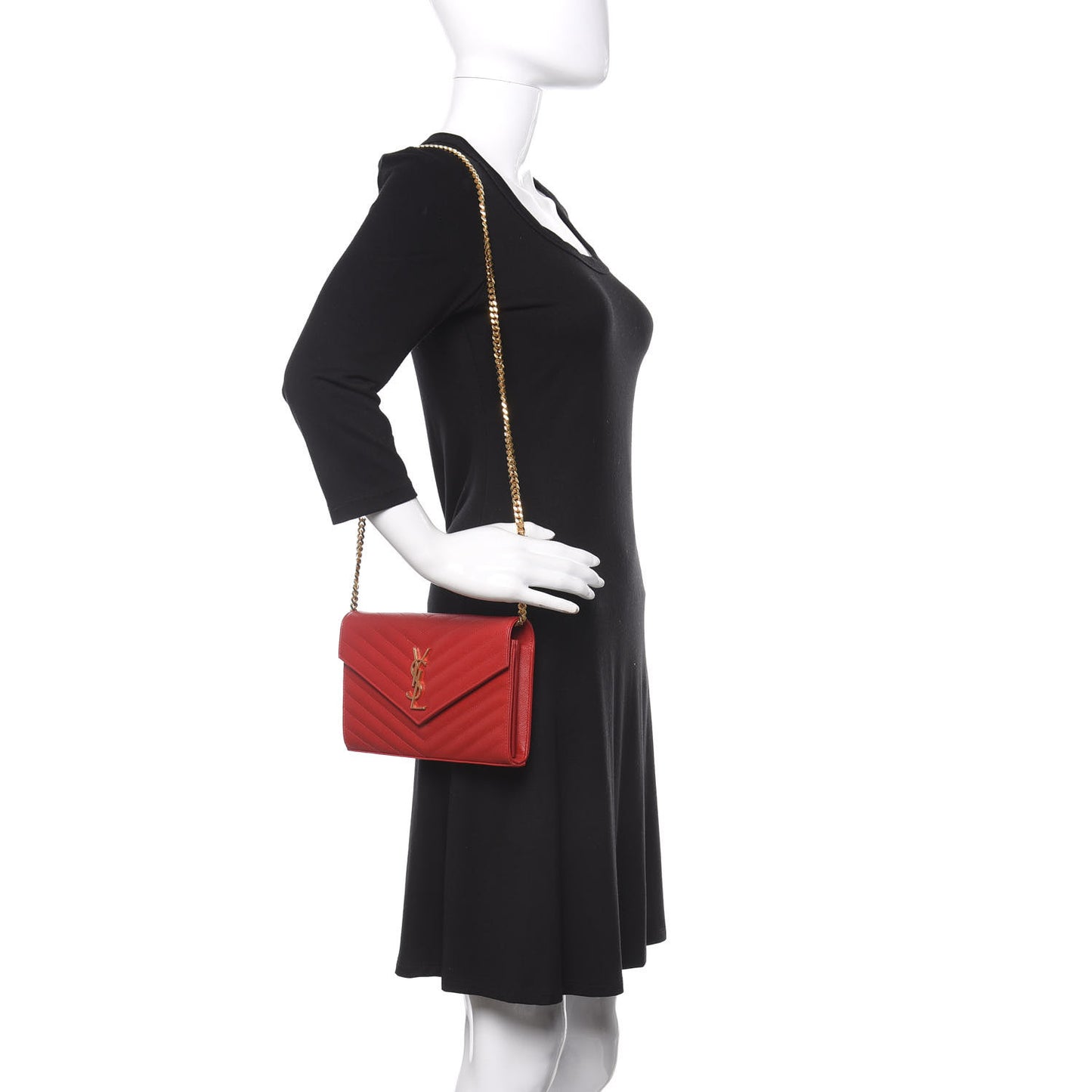 Grain De Poudre Matelasse Chevron Monogram Chain Wallet Red