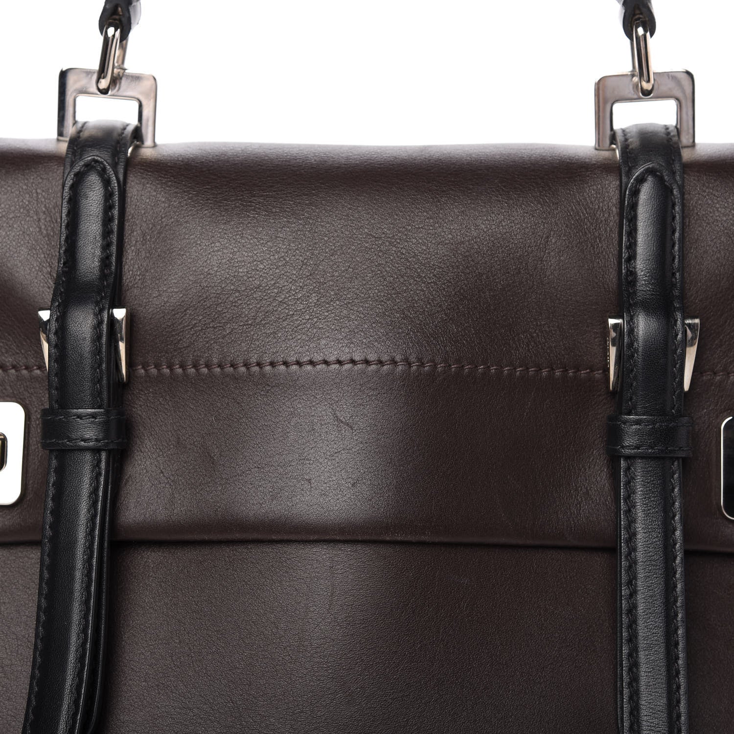 Prada City Calfskin Convertible Top Handle Tote Caffe Black 9 of 10