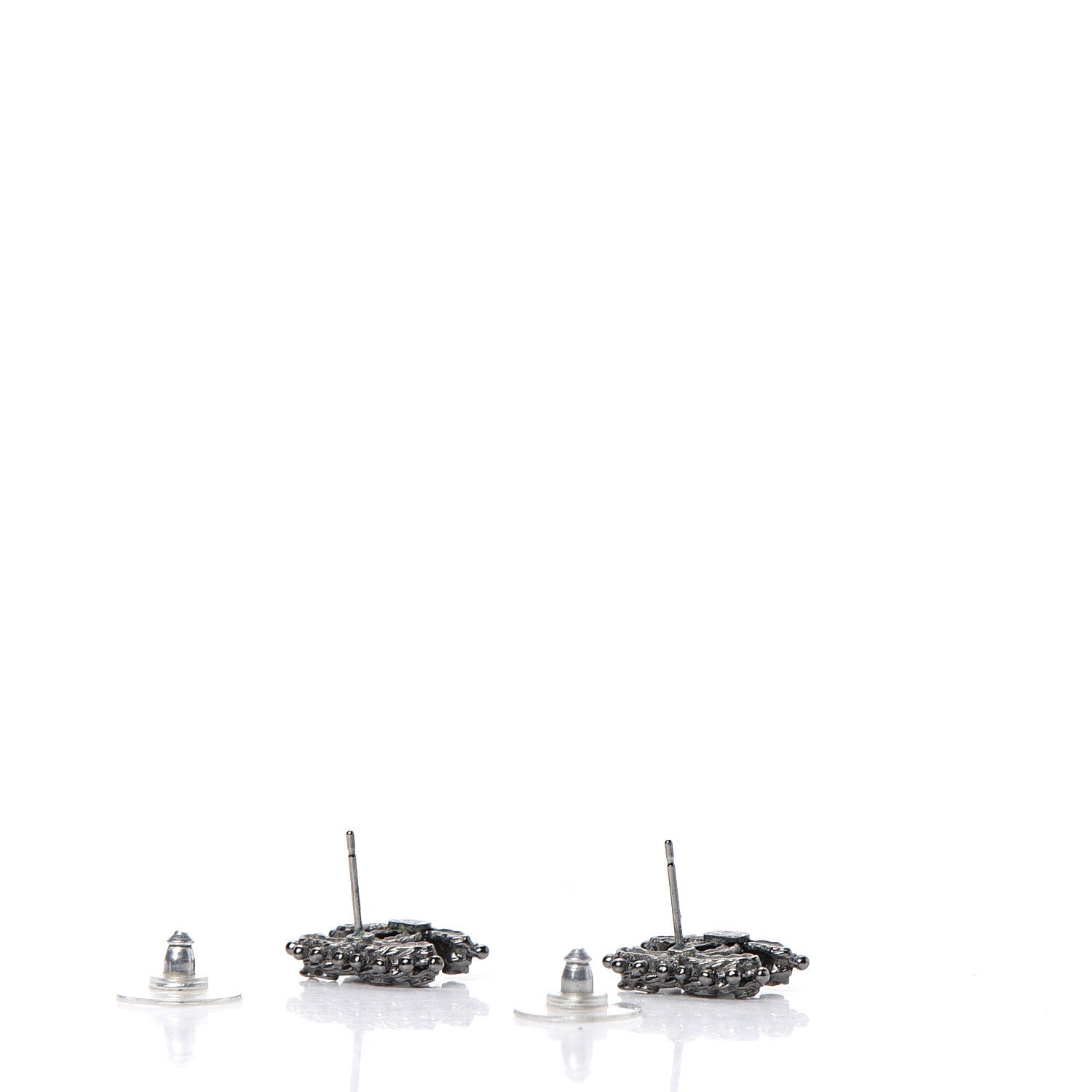 Chanel Crystal CC Earrings Ruthenium Dark Grey 3 of 5
