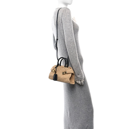 Salvatore Ferragamo Raffia Effect Calfskin XS Hug Bag Natural Black 2 of 9
