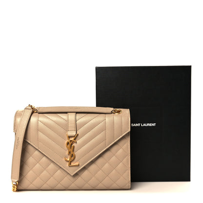 Saint Laurent Grain De Poudre Textured Mixed Matelasse Medium Triquilt Monogram Satchel Dark Latte 12 of 12