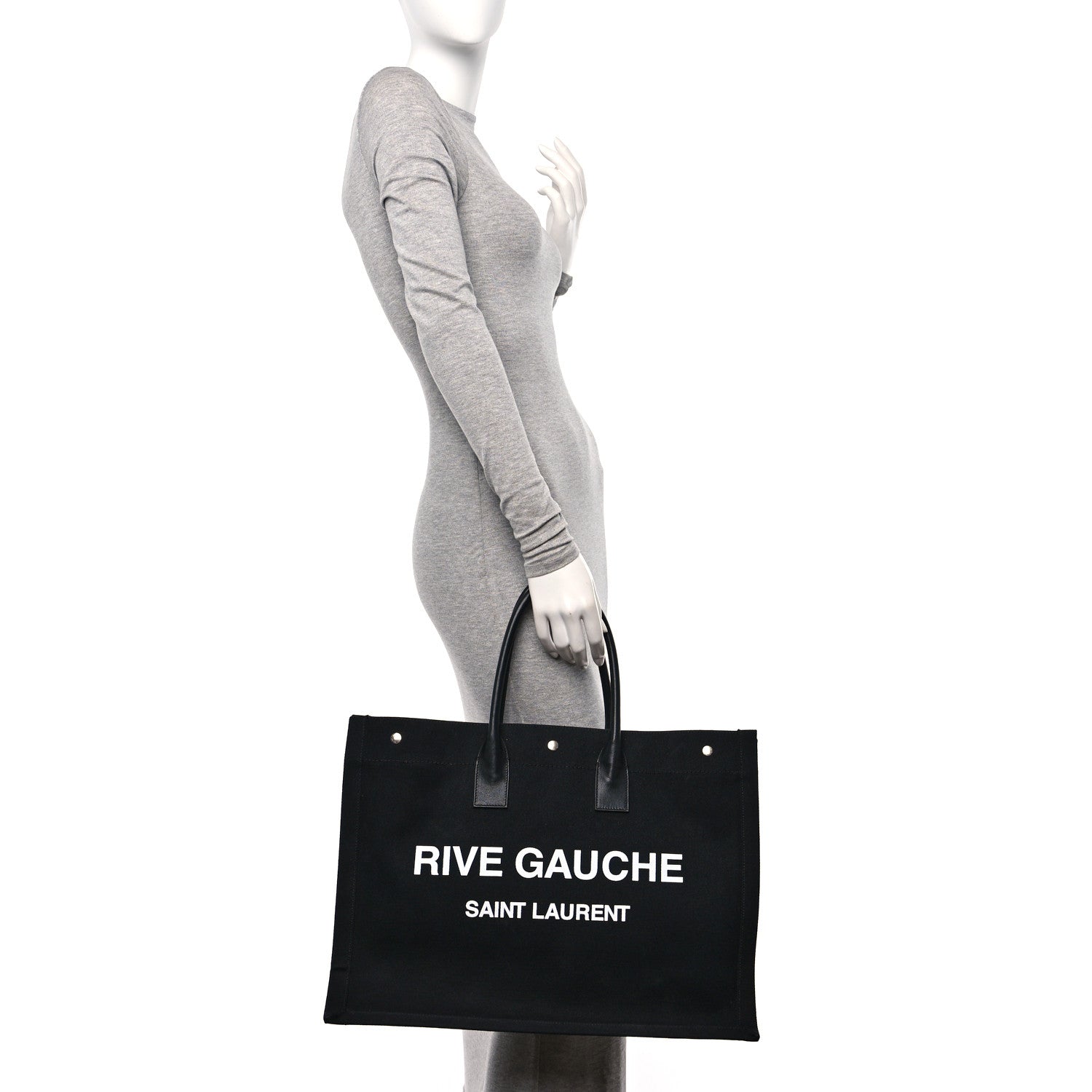 Saint Laurent Linen Calfskin Rive Gauche Tote Black 2 of 10