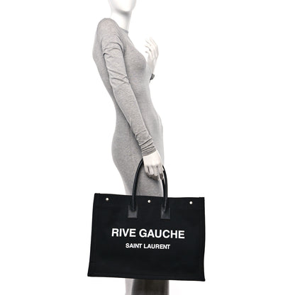 Saint Laurent Linen Calfskin Rive Gauche Tote Black 2 of 10
