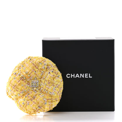 Chanel Tweed Crystal CC Camellia Brooch Yellow 5 of 5