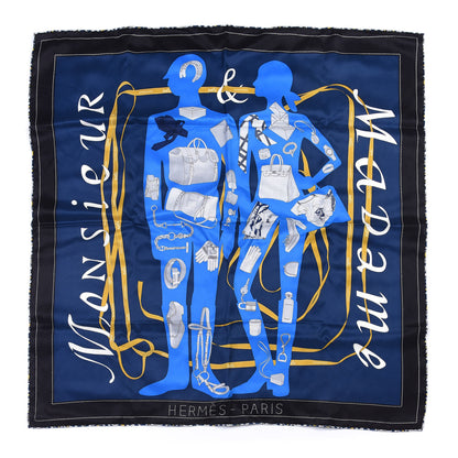 Hermes Vintage Silk Monsieur et Madame Scarf 70 Marine Cobalt Gold 1 of 4