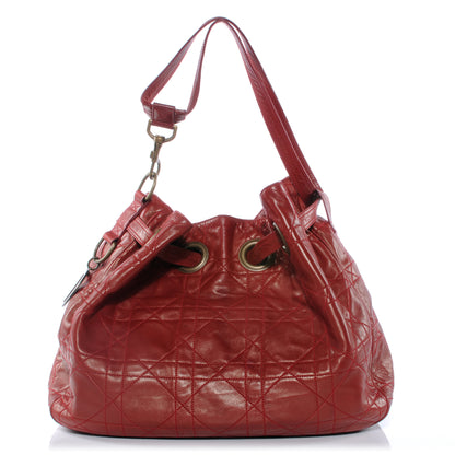Christian Dior Lambskin Cannage Drawstring Bag Red 1 of 7