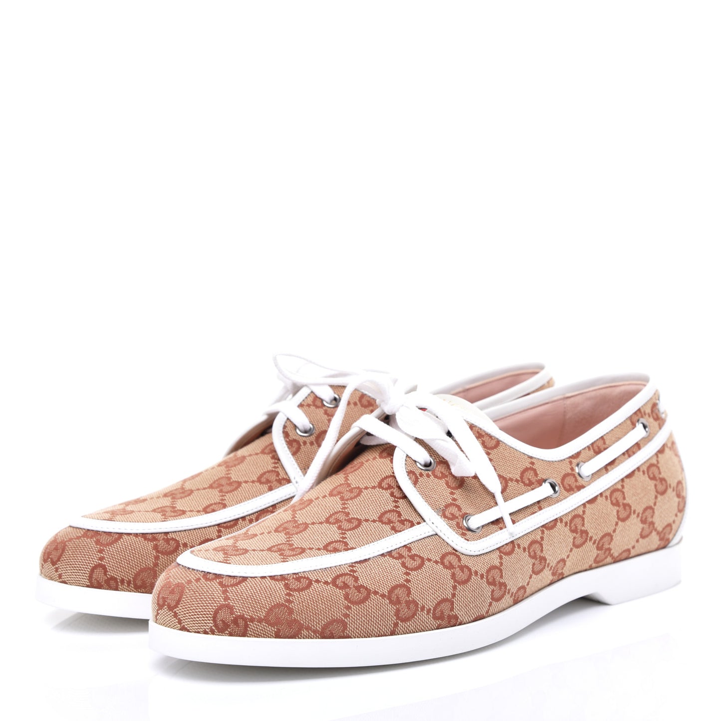 Monogram Mens Boat Shoes 10 Beige Ruggine White