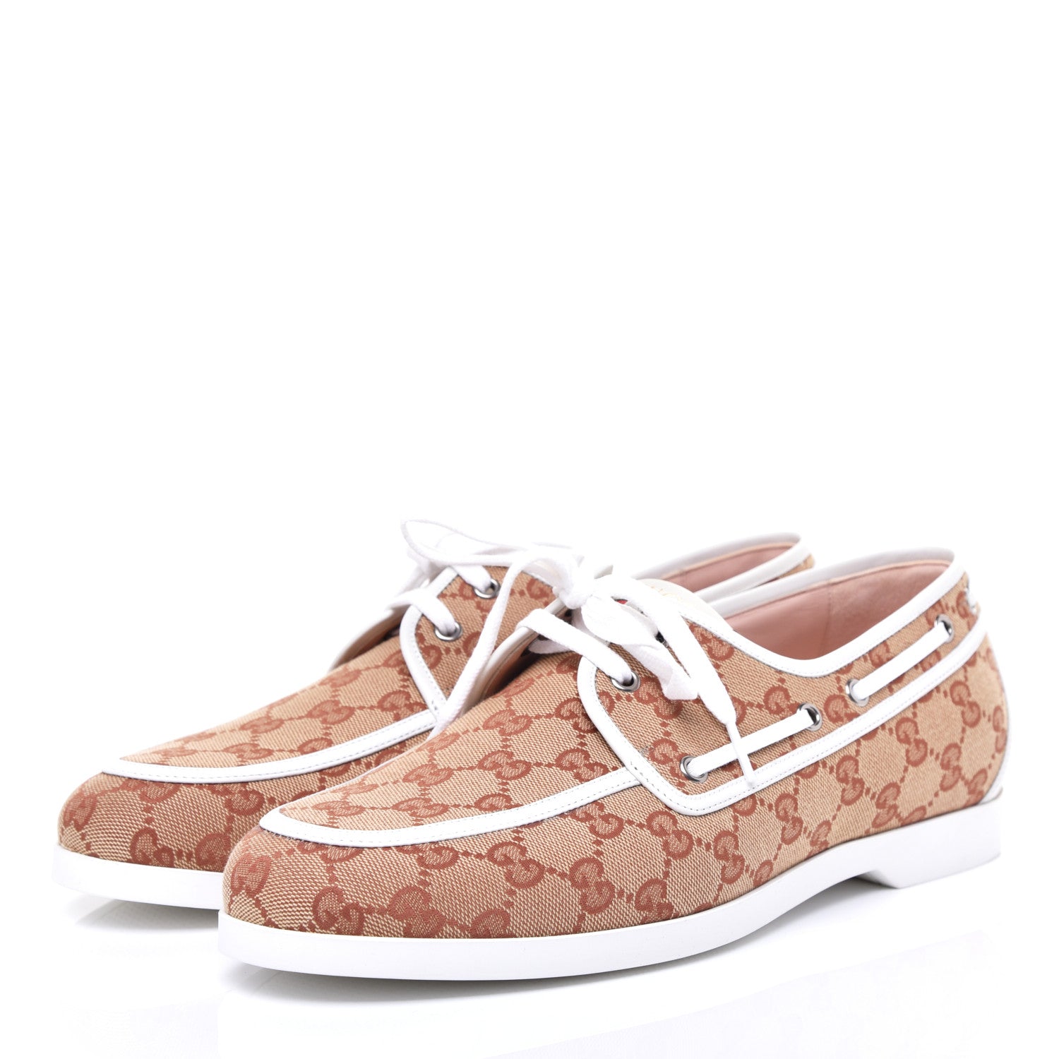 Gucci Monogram Mens Boat Shoes 10 Beige Ruggine White 3 of 8