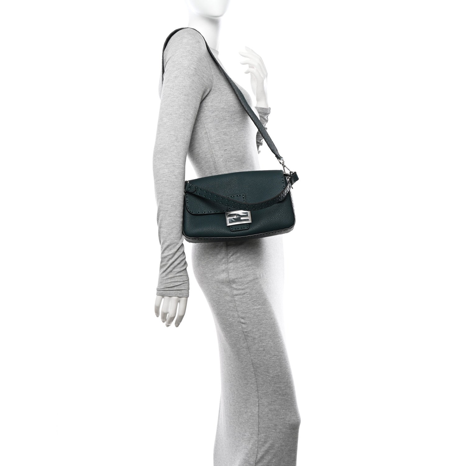 Fendi Cuoio Roma Sellerissima Nappa Sintetica Tape Stitch Baguette Amazzonia 2 of 10