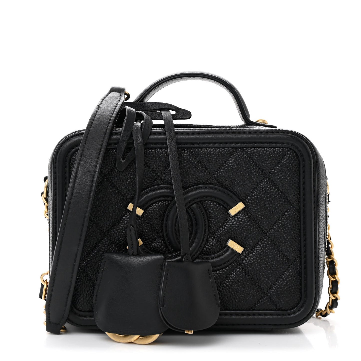 Caviar Quilted Small CC Filigree Vanity Case Black