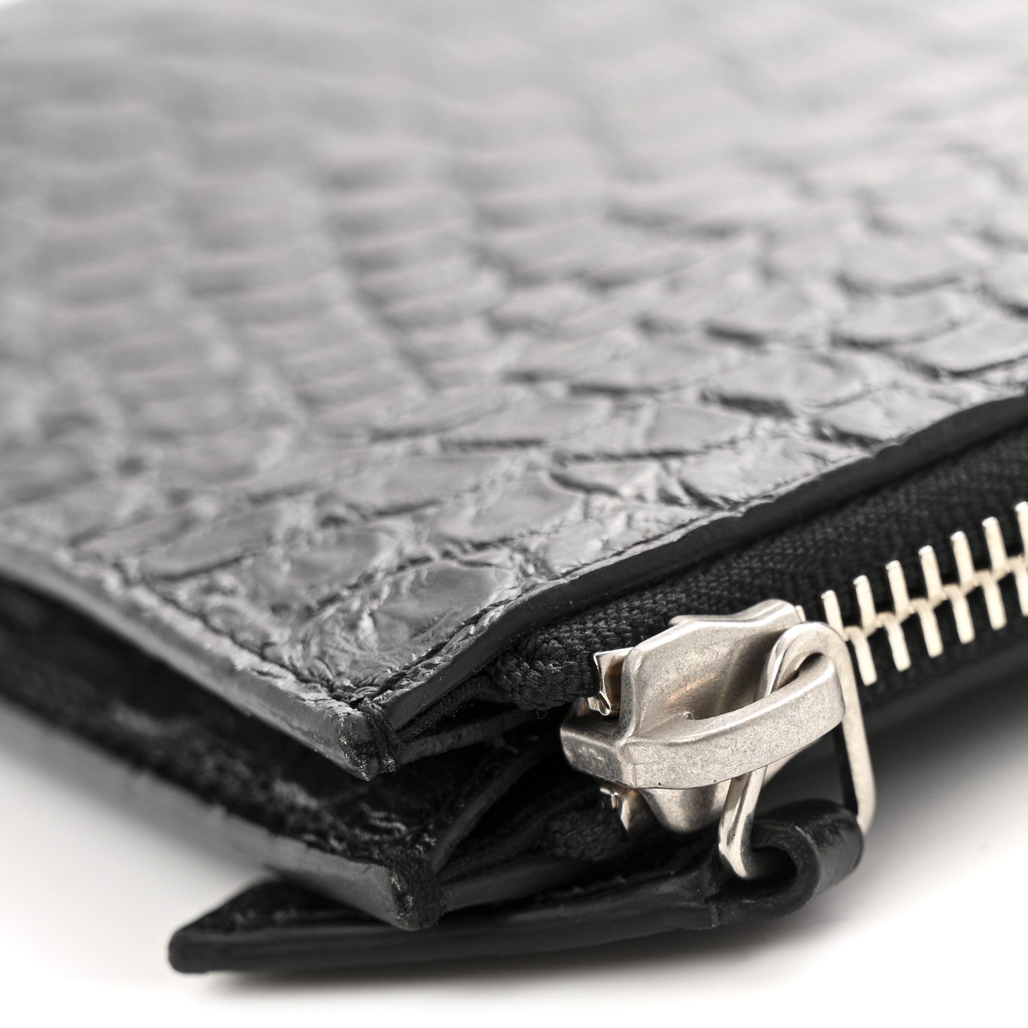 Saint Laurent Calfskin Crocodile Embossed Document Holder Black 8 of 9