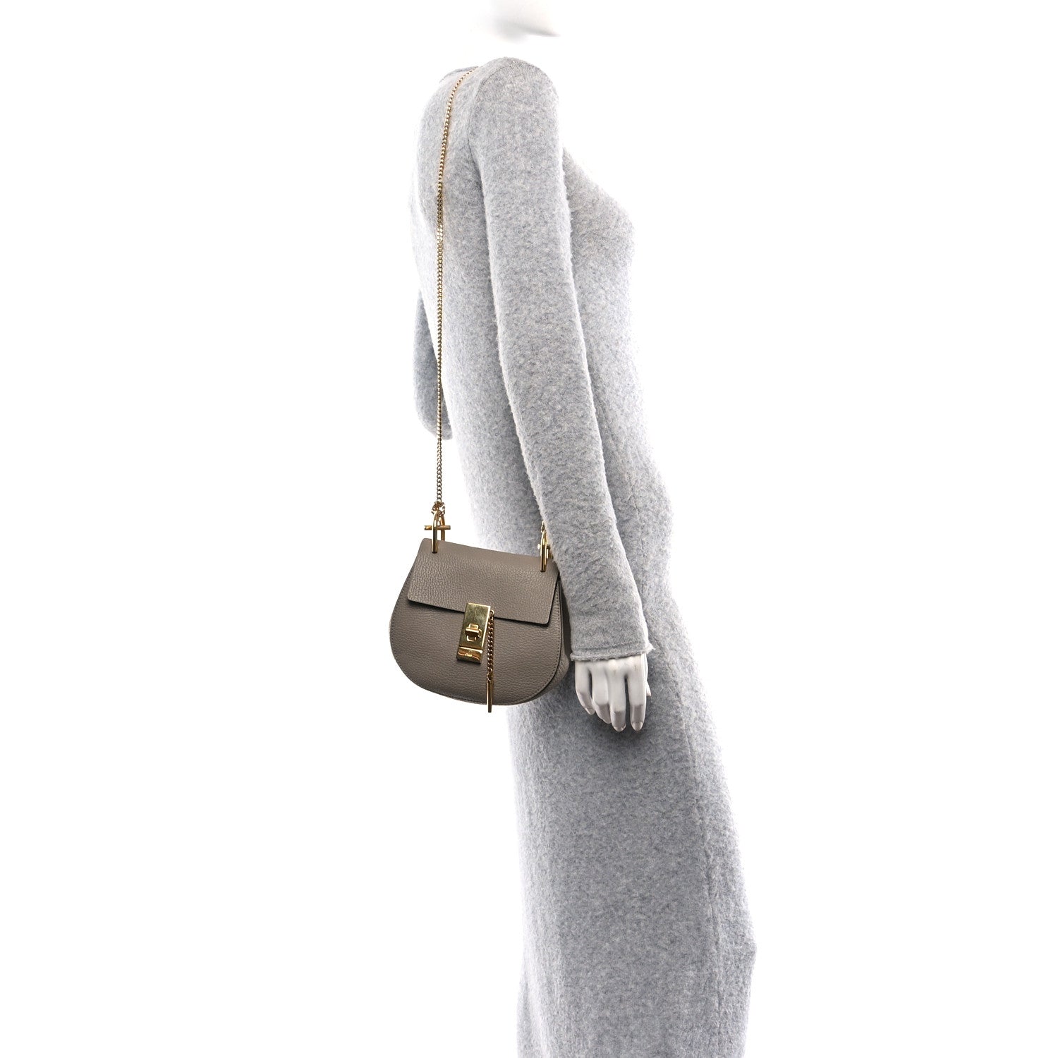 Chloe Grained Lambskin Mini Drew Shoulder Bag Motty Grey 2 of 12