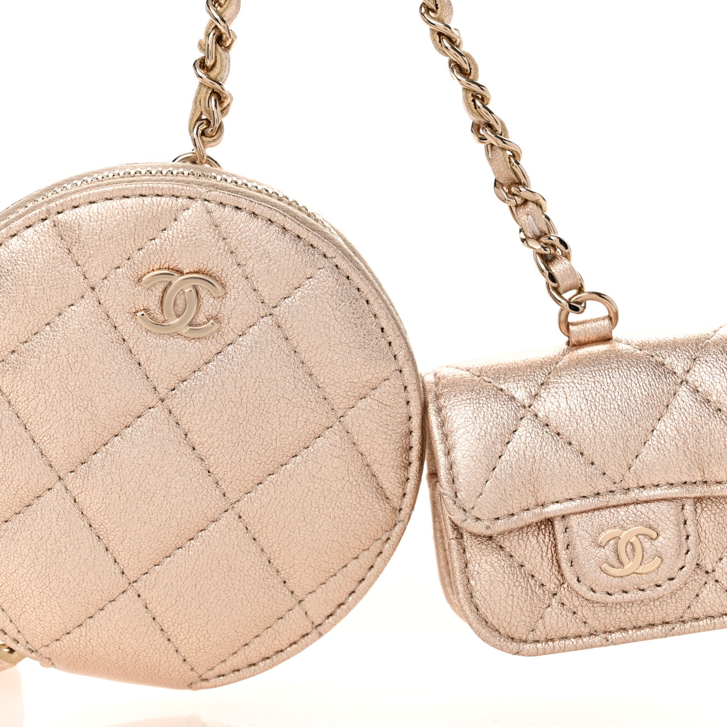 Chanel Metallic Lambskin Quilted Round Clip On Coin Purse Airpods Case Gold 8 of 11