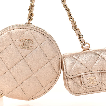 Chanel Metallic Lambskin Quilted Round Clip On Coin Purse Airpods Case Gold 8 of 11
