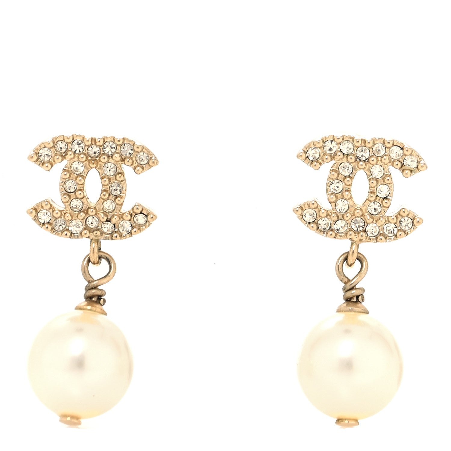 Chanel Crystal Pearl CC Drop Earrings Gold 1 of 4