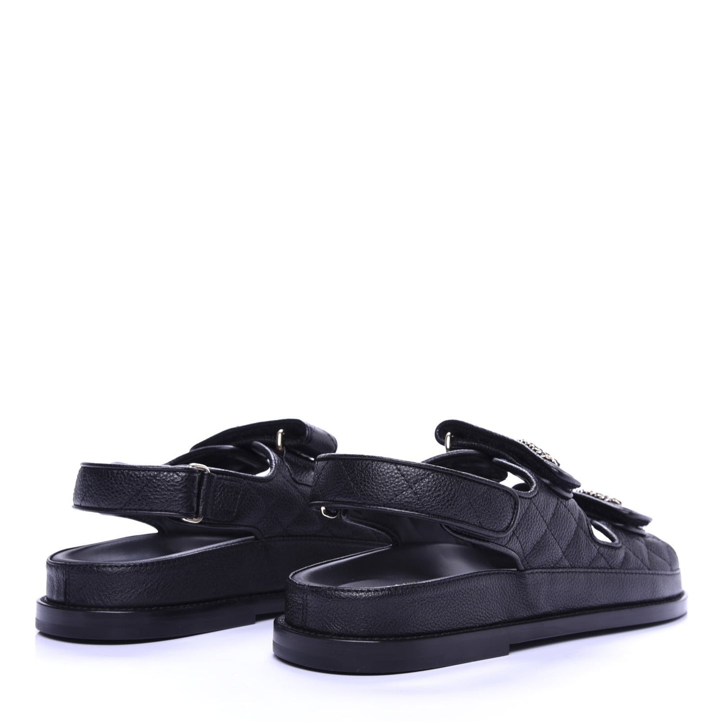 Grained Calfskin Velcro Dad Sandals 37 Black