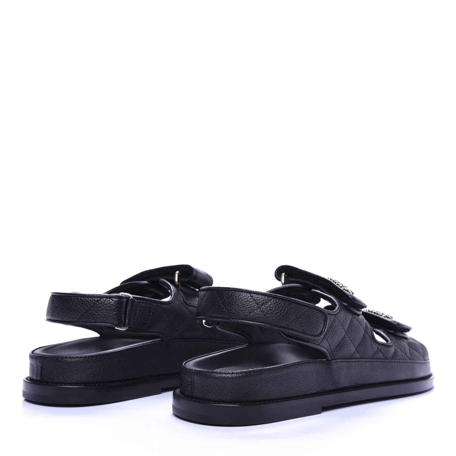 Chanel Grained Calfskin Velcro Dad Sandals 37 Black 4 of 10