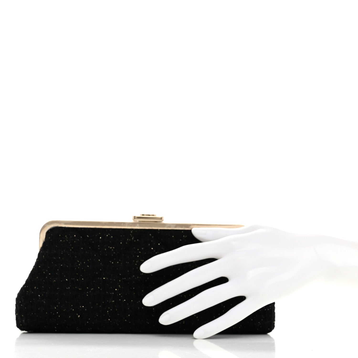 Chanel Tweed Quilted Kiss Lock Clutch Black 2 of 8