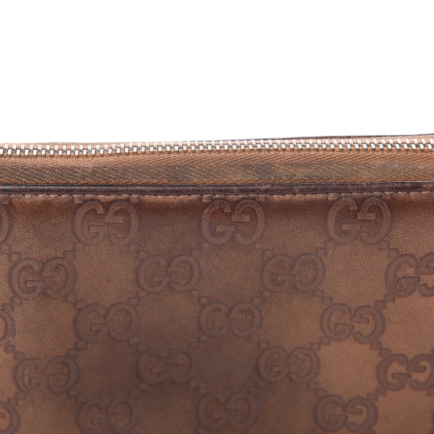 Metallic Guccissima Twins Zip Around Organizer Wallet Bronze