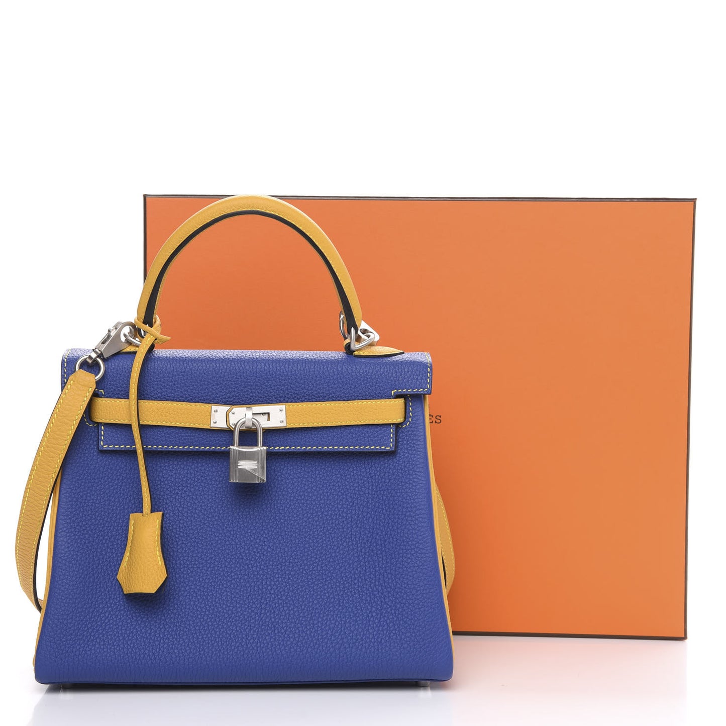 Togo Horseshoe Kelly Retourne 25 Bleu Electrique Jaune Ambre