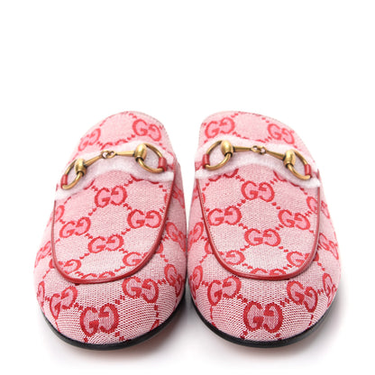 Gucci Canvas GG Monogram Horsebit Womens Princetown Slippers 35.5 Gardenia Hibiscus Red 2 of 11