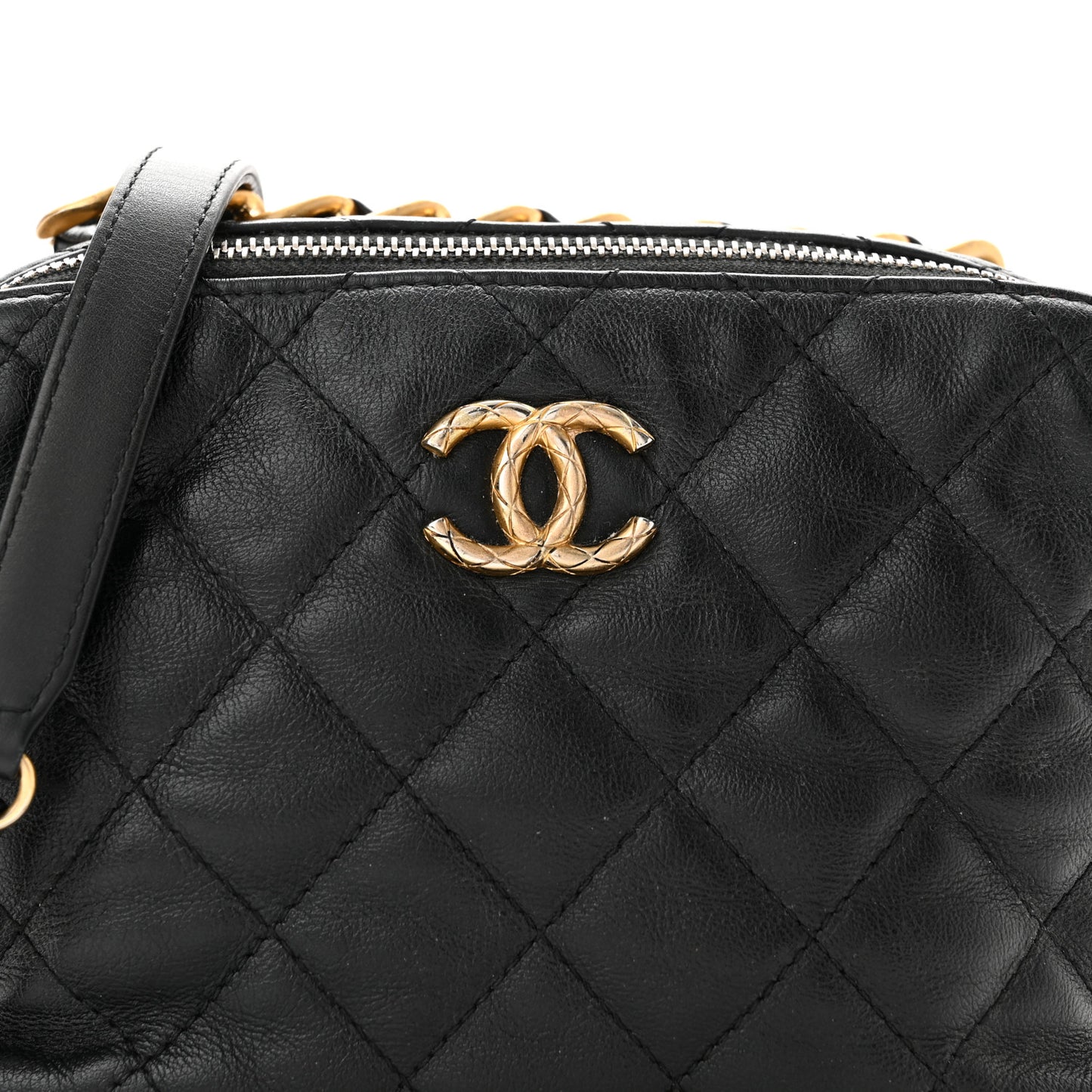 Calfskin Quilted Mini Bowling Bag Black