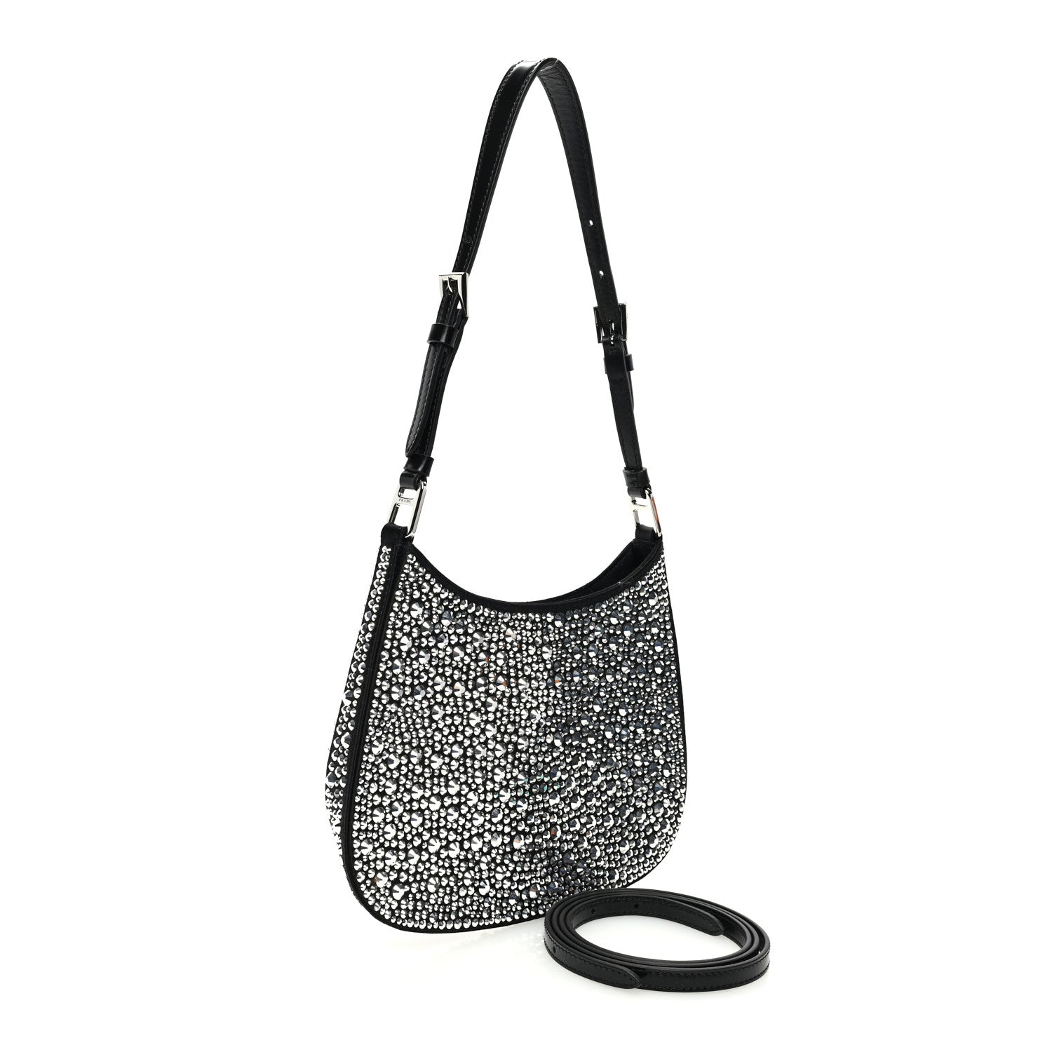 Prada Satin Crystal Cleo Adjustable Strap Shoulder Bag Metal 3 of 10