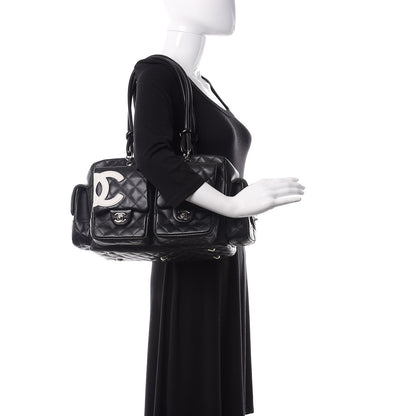Chanel Calfskin Quilted Large Cambon Multipocket Reporter Black White 2 of 10