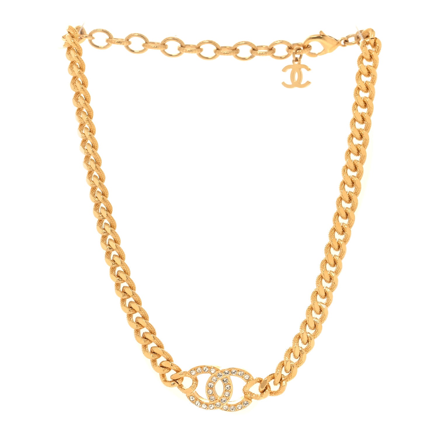 Chanel Crystal Chain Link CC Choker Necklace Gold 3 of 5