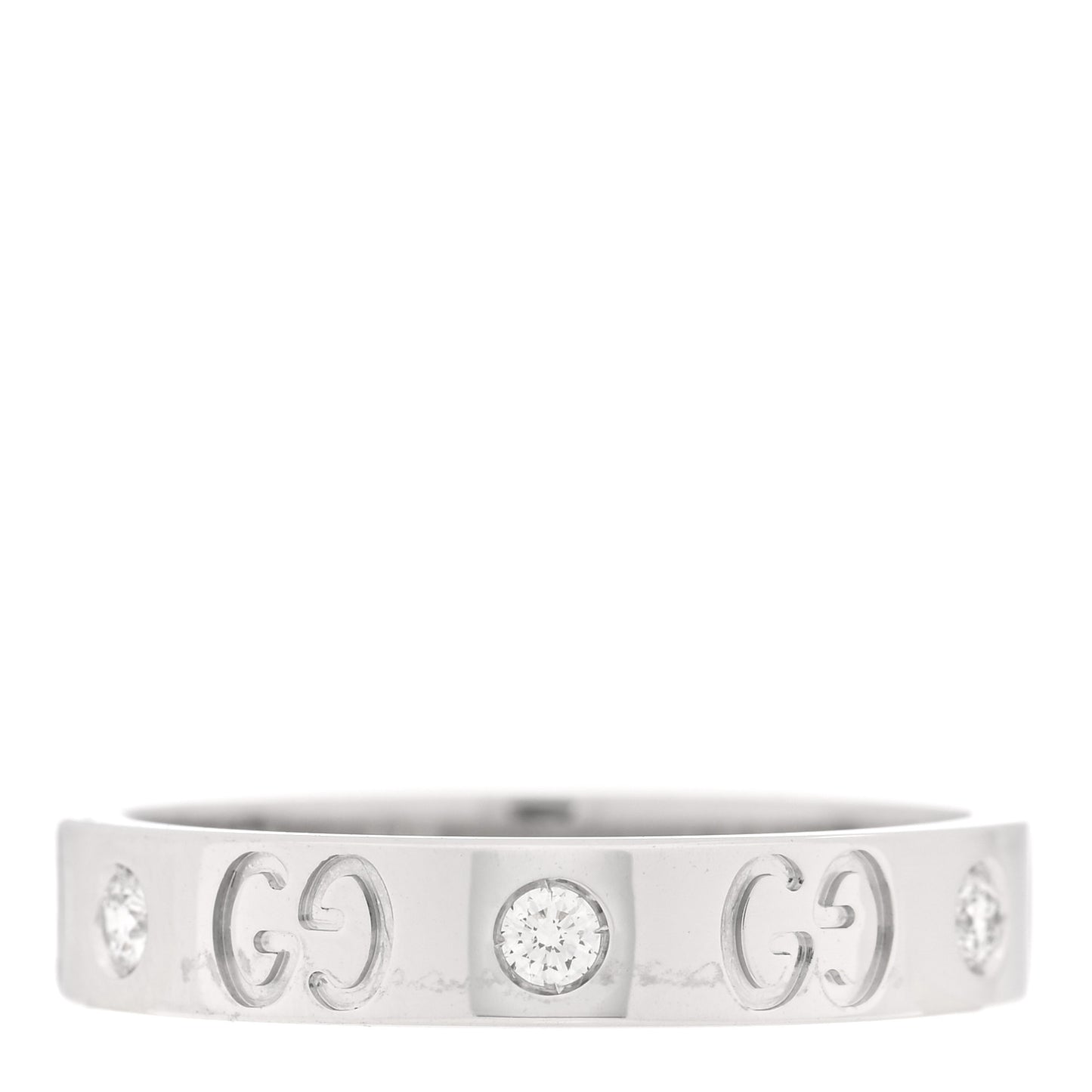 18K White Gold Diamond Icon Band Ring 56 7.5