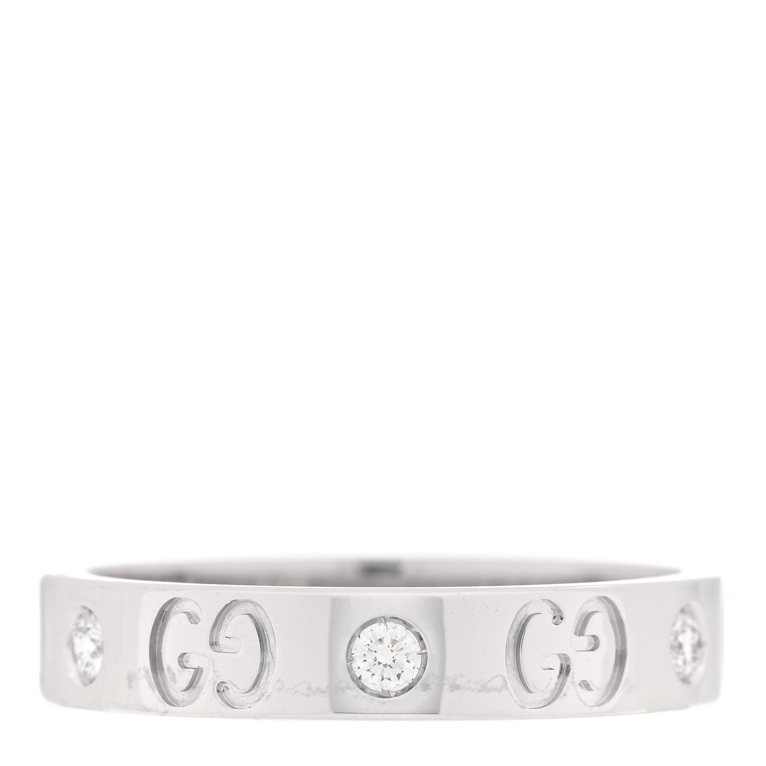 Gucci 18K White Gold Diamond Icon Band Ring 56 7.5 3 of 5