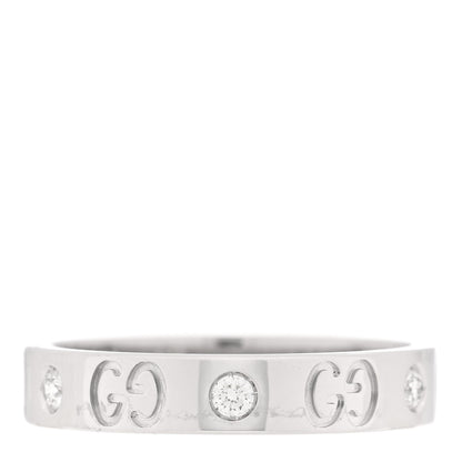 Gucci 18K White Gold Diamond Icon Band Ring 56 7.5 3 of 5