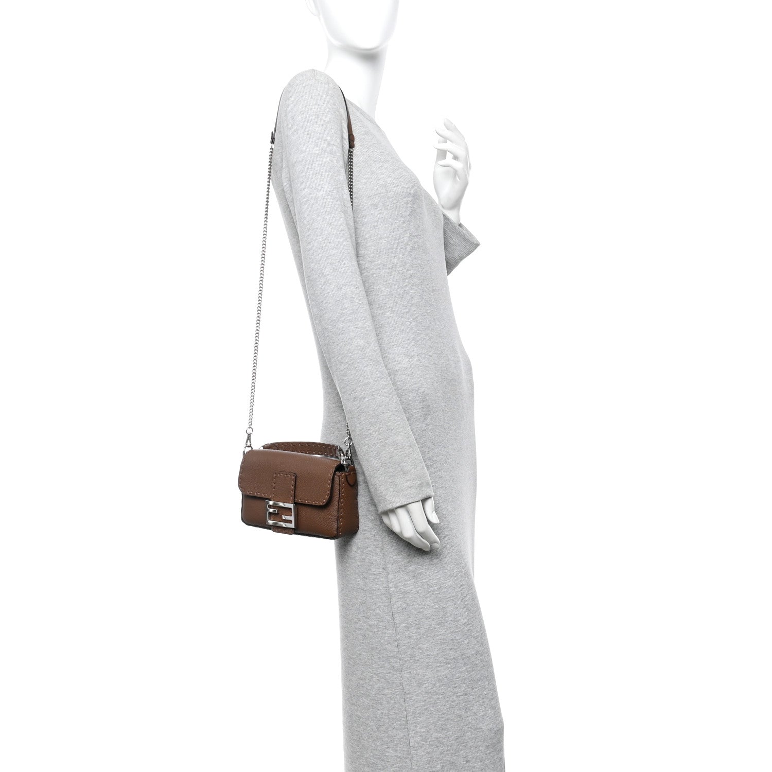 Fendi Cuoio Roma Sellerissima Nappa Sintetica Tape Stitch Mini Baguette Fettuccia 2 of 14