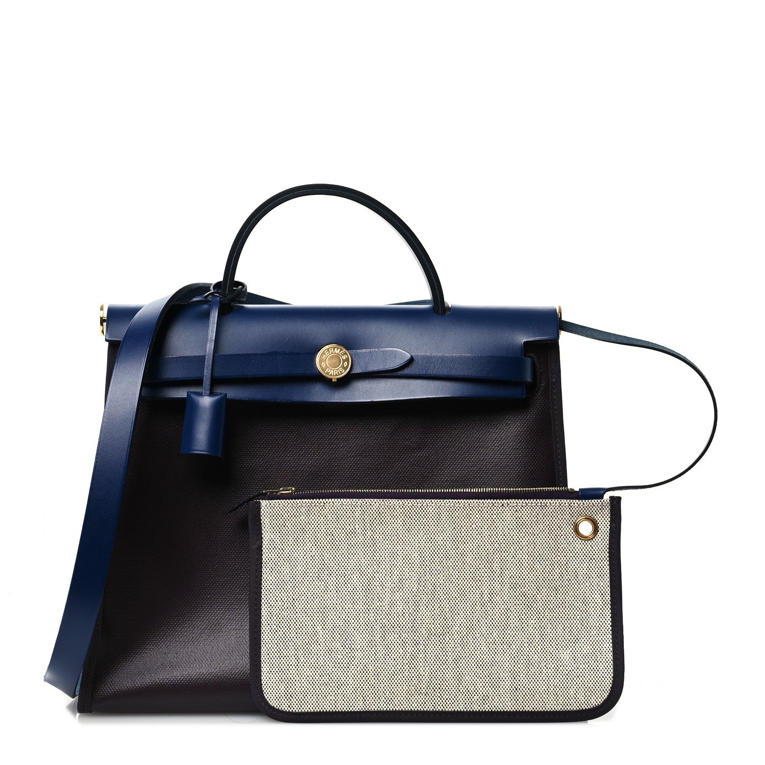 Hermes Toile H Berline Vache Hunter Herbag Zip PM 31 Cassis Ecru Black Bleu Saphir 2 of 14