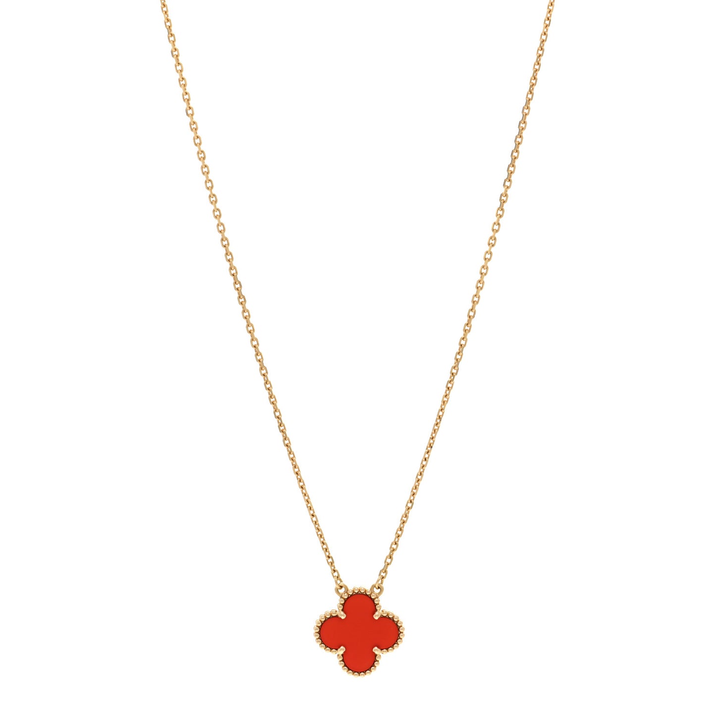 18K Yellow Gold Carnelian Vintage Alhambra Pendant Necklace