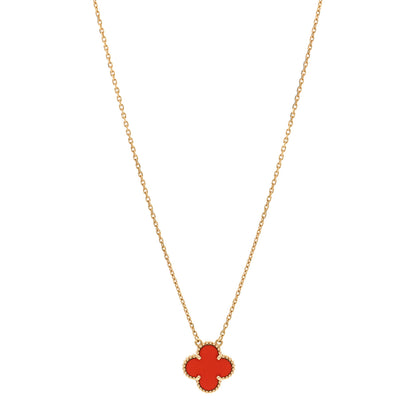 Van Cleef & Arpels 18K Yellow Gold Carnelian Vintage Alhambra Pendant Necklace 1 of 5