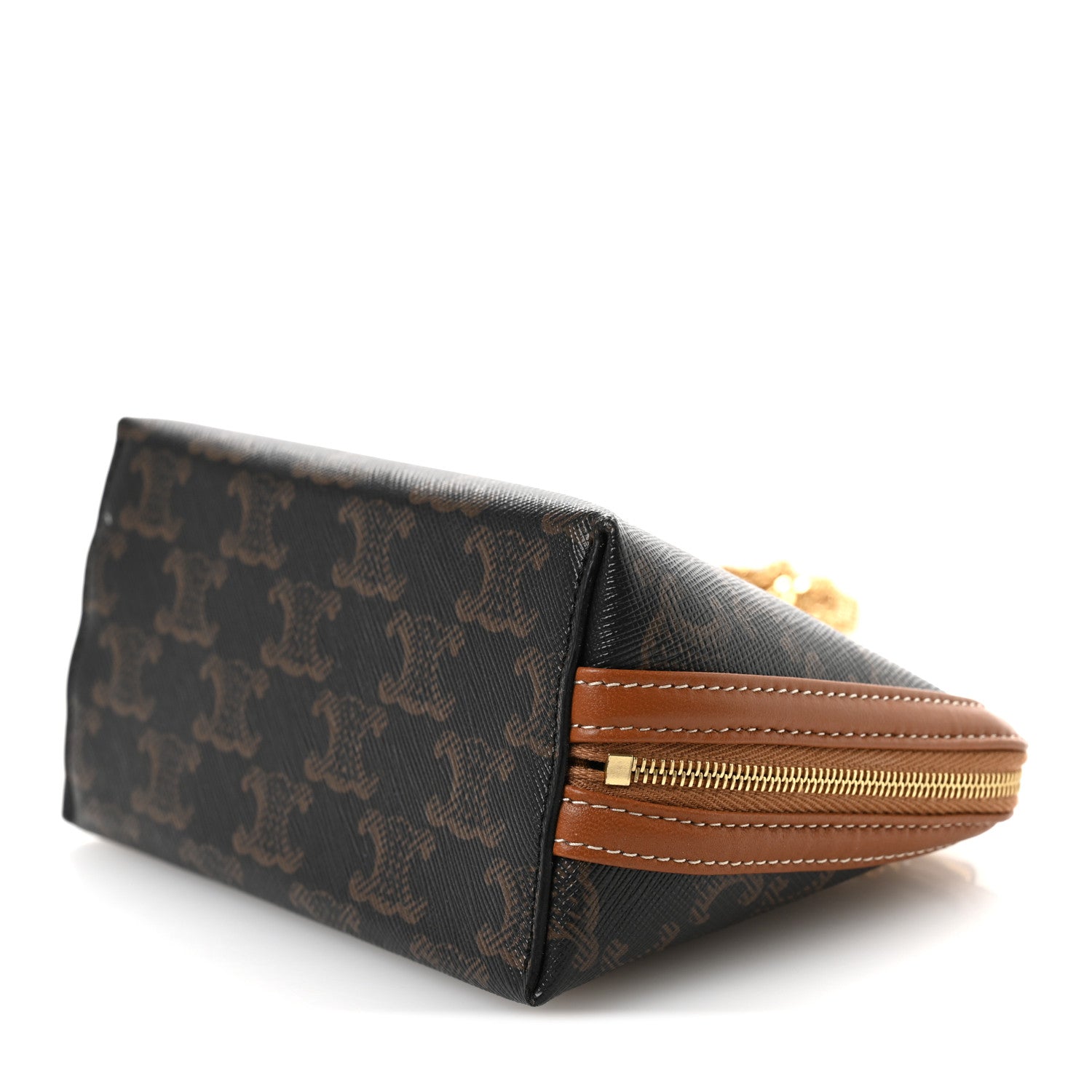 Celine Triomphe Canvas Lambskin Clutch On Chain Tan 11 of 12