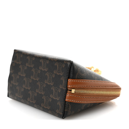 Celine Triomphe Canvas Lambskin Clutch On Chain Tan 11 of 12