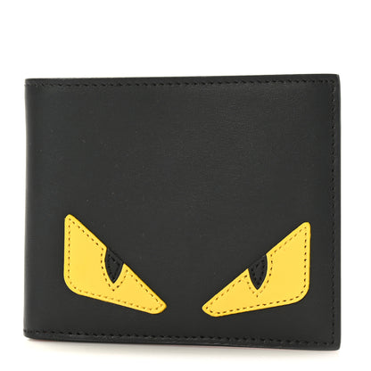 Fendi Vitello Century Monster Eyes Inlay Bi-Fold Wallet Black Giallo Rosso 1 of 6
