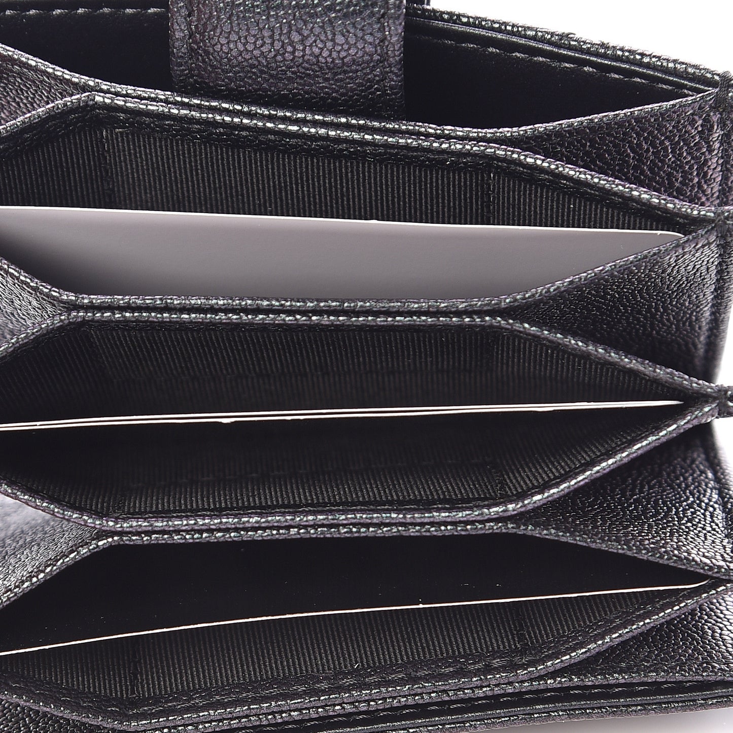 Iridescent Caviar Quilted Gusseted Card Holder Black